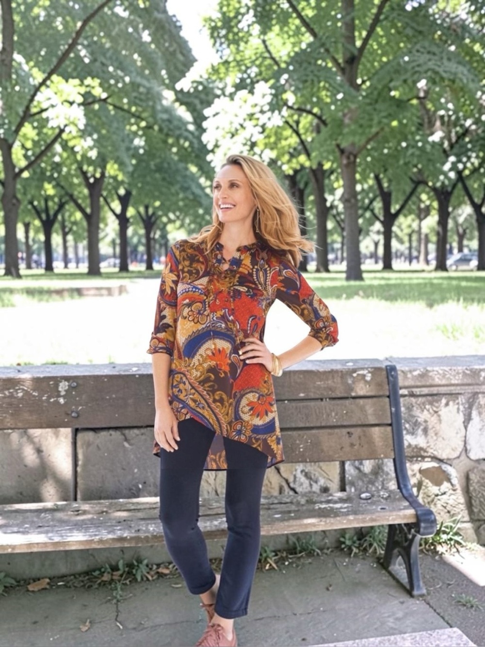 CHICO’S SIZE 2 ( LARGE ) VINTAGE PAISLEY PRINT PEASANT TUNIC TOP - Picture 11 of 11